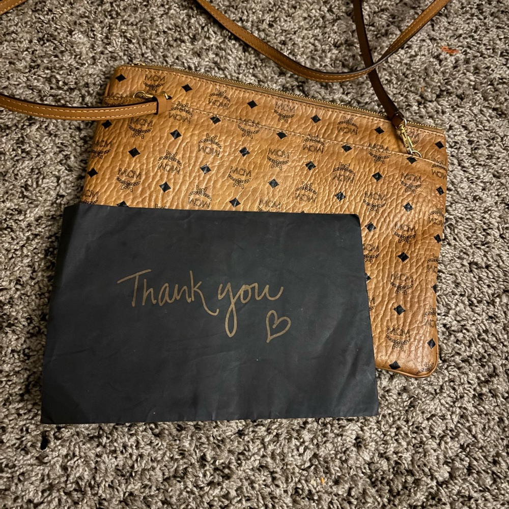 MCM Tan Studded Crossbody Bag